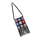 Maxbell Hand Crocheted Shoulder Bag Woven Tassel Bohemian for Beach Summer Black