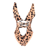 Maxbell Women Leopard One Piece Swimsuit Bandage High Cut Monokini Bathing Suit L