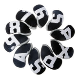 Maxbell 10x Neoprene Golf Iron Headcovers Anti Scratch Wedges Covers with Number Tag black and white