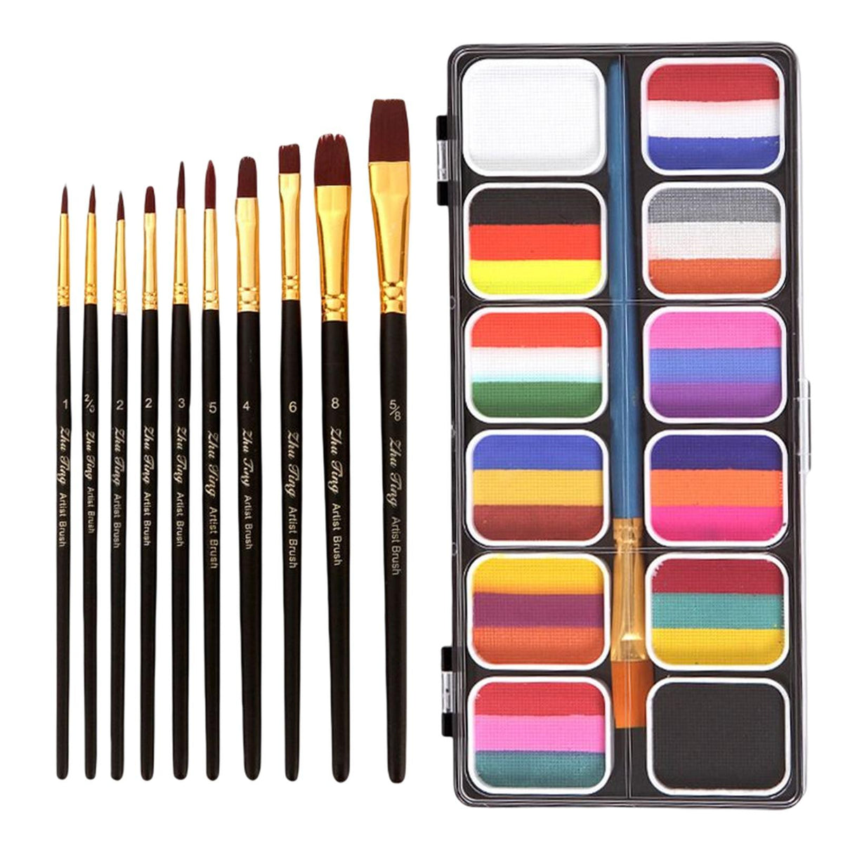 Maxbell Painting Palette Makeup Kit Wood Handle Paint Brush Kids Face Body Paint Set