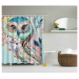 Maxbell Extra Long Fabric Bath Shower Curtain 12 Hooks Bathroom Use Owl