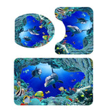 Max 3 Pieces Non-slip Bathroom Bath Mat U-Shape Contour Mat Toilet Lid Cover Marine Life