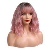 Maxbell Hair Wig Female Shoulder Length Curly Wavy Daily Use Costume Cosplay Pink