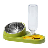 Maxbell Dog Cat Double Bowl Food Water Bowl Tilted Anti Spill Feeder Bow Detachable Green