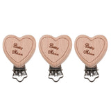 Max 3 Pieces Baby Wooden Metal Pacifier Clips Soother Holder Heart 36x50mm