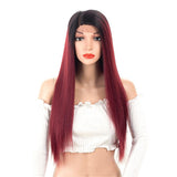 Max Natural Lace Front Wigs for Black Women Synthetic Middle Part Wig Wine Red Straight