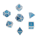 Max 7 Pieces Polyhedral Metal Dice for D&D Pathfinder RPG Game Silver Blue