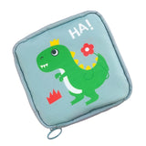 Maxbell Cartoon Sanitary Napkin Storage Bag Reusable Zippered Portable for Women Dinosaur