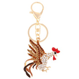 Max Cock Rooster Chicken Keychain Crystal Bag Pendant Key Ring Gift Jewelry Gold