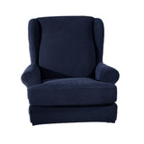 Max Stretch Wing Back Arm Chair Cover 2-Piece Wingback Sofa Slipcover Dark Blue