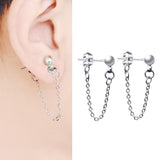 Maxbell Stainless Steel Round Ball Stud Earring with Tassel Chain Dangle Earring
