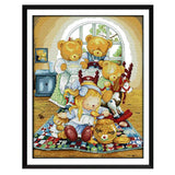 Max Handmade Ribbon Embroidery Bear Family Painting Kit Stamped Cross Stitch DIY