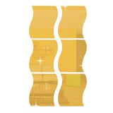 Max 6pcs Silver Wave Pattern Art Decal Mirror Style Wall Stickers Kid Room Decor Golden-M