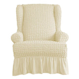 Maxbell Universal Seersucker Wingback Armchair Cover w/ Ruffle Skirts Creamy