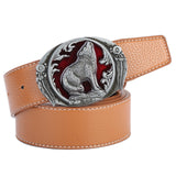 Maxbell Men Waist Belt Wolf Belt Buckle Adjustable Work Business Dress Belt Trousers Yellow