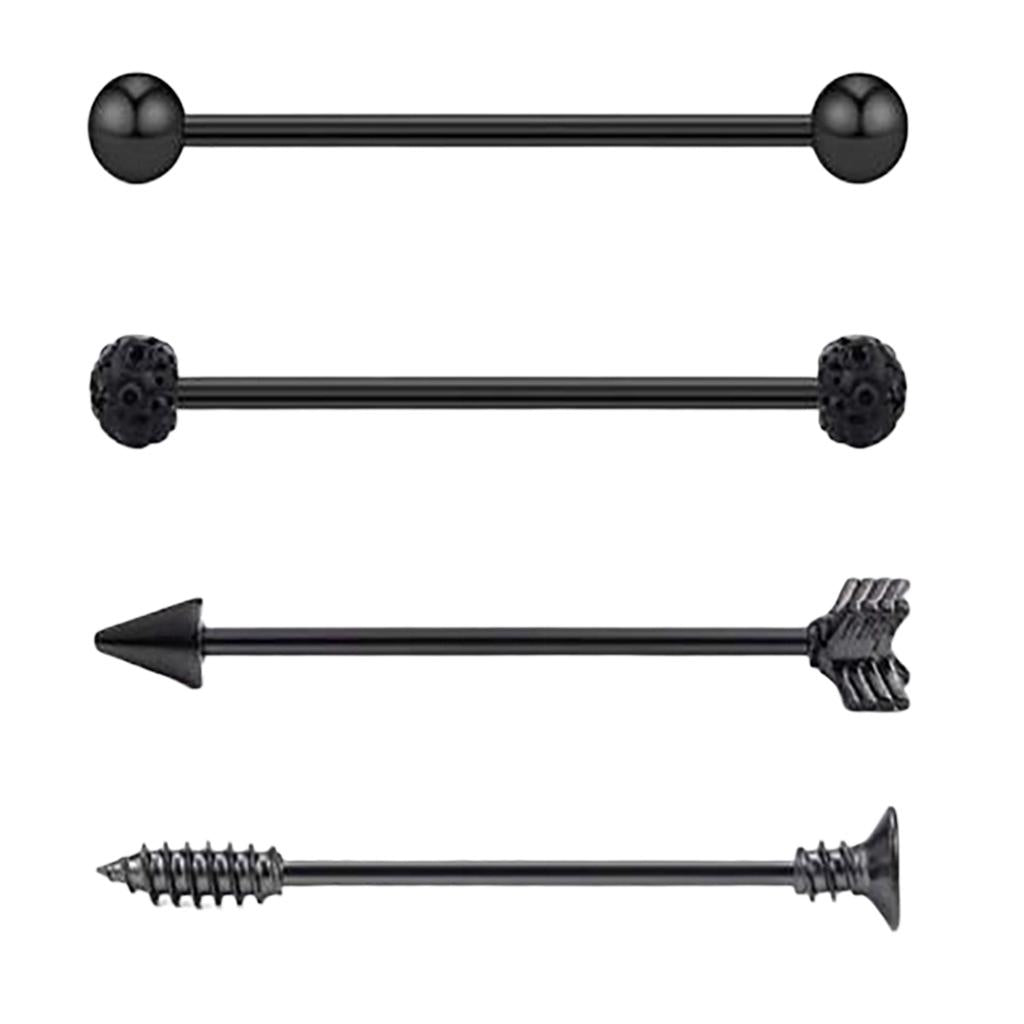 Max Maxb 4 Pieces Stainless Steel Industrial Barbell Earrings Black