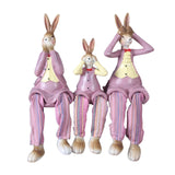 Maxbell 3Pcs Bunny Figurines Resin Sculpture Hanging Feet for Living Room Decoration