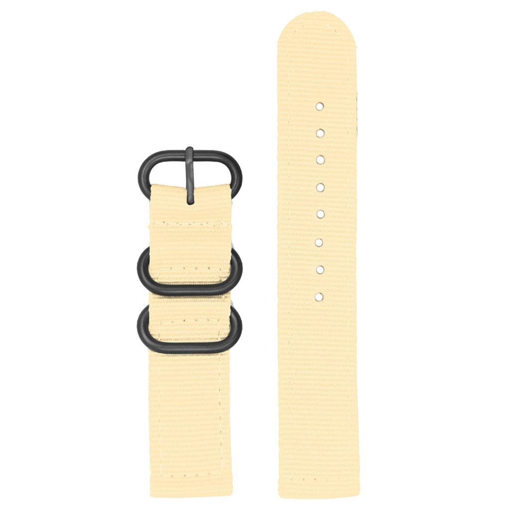 Maxbell Beige Nylon Watch Band Stainless Steel 3-ring Buckle Wristband Replace 22mm