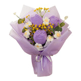 Maxbell Crochet Flower Bouquet Tulips Artificial Flowers for Home Thanksgiving Party Violet