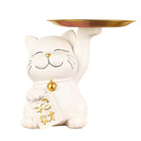 Maxbell Cat Statue Desk Storage Tray Sculpture for Bedroom Entrance Decoration White