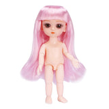 Maxbell Flexible 16cm 13 Jointed 1/12 Mini Girl Doll Nude Body Pink Straight Hair