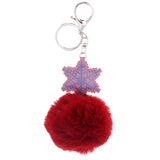 Max Faux Fur Ball Plush Pendant Key Chain Key Ring for Women Bag/Car/Purse Red