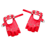 Maxbell PU Leather Gloves Hollow Out Mittens Snap for Outdoor Sports Men Women Teens red