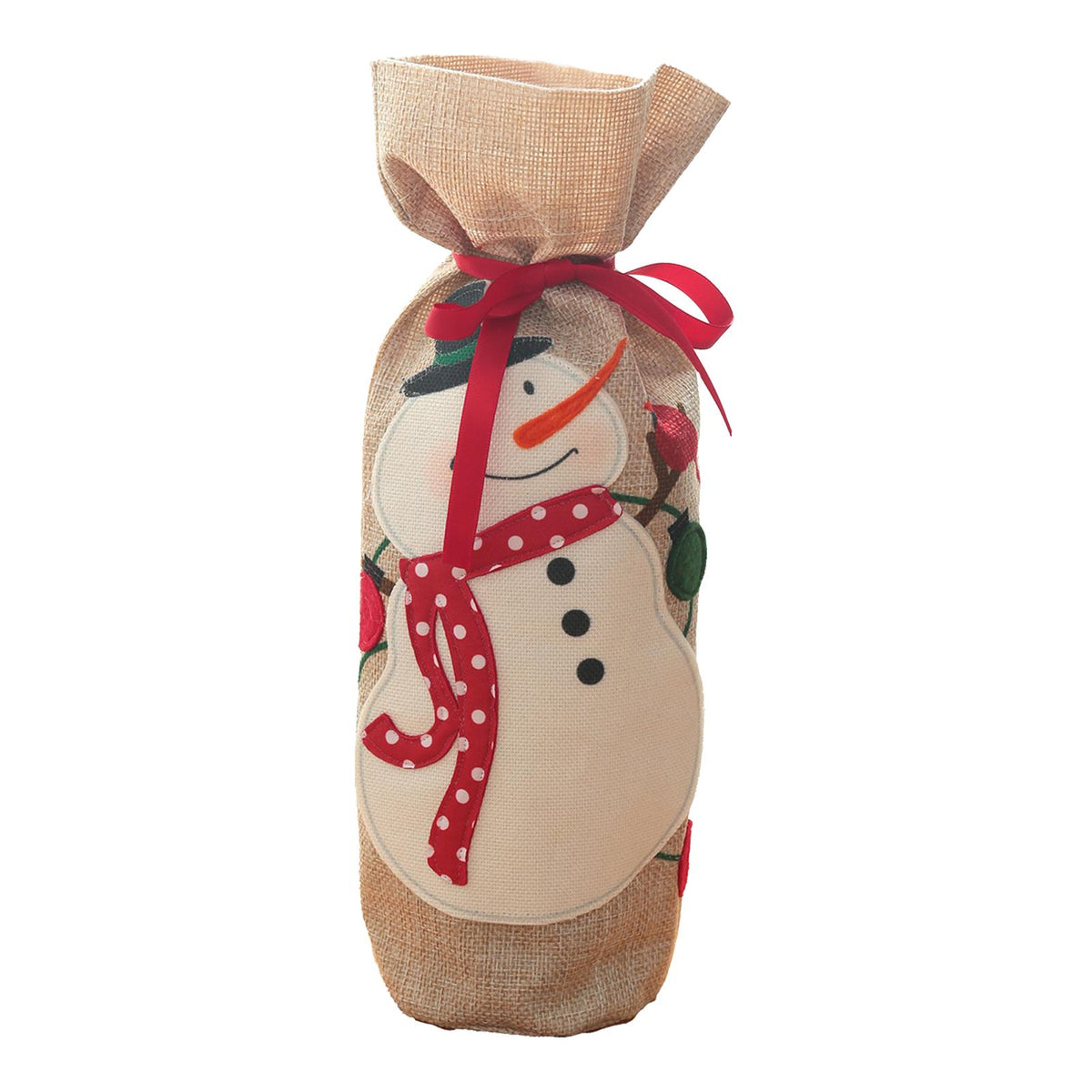 Maxbell Christmas Bottle Cover Drawstring Pouch Burlap Sack for Wedding Xmas Picnics Snowman