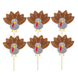 Max 6Pack Cute Turkey Cupcake Picks Topper Birthday Festival Cake Insert Silver