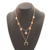 Maxbell Moon Pendant Mini Disc Choker Chain Double Layer Clavicle Necklace Golden