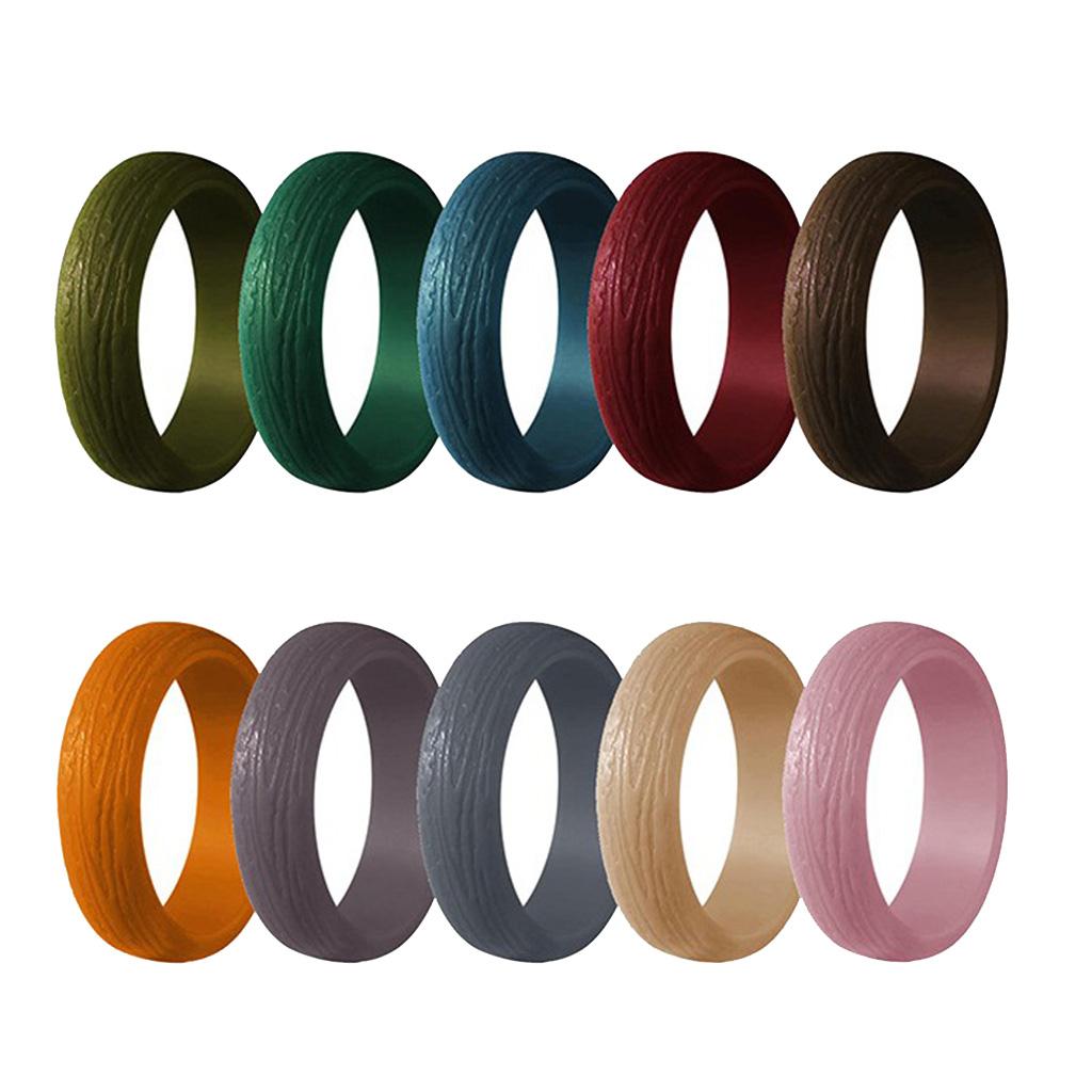 Max 10-Pack Unisex Bark Texture Silicone Wedding Bands Rings 5.7mm Wide Size 10