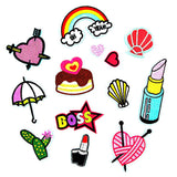 Maxbell 13 Pieces Embroidered Sew Iron on Applique Patch Rainbow Heart Lipstick Patches