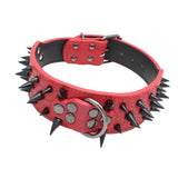 Maxbell Sharp Studded Rivet PU Leather Dog Pet Puppy Collar 2" Large S Black and Red