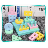 Maxbell Wooden Geometric Blocks Column Shape Sorter Kids Learning Toy - Square