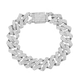 Maxbell 15mm Cuban Link Chain Bracelet Bling for Anniversaries Mens Women Parties 8inch Argent