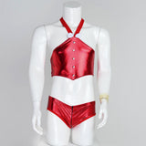 Maxbell Men's Sexy Elastic Halter Body Chest Strap Harness Top Briefs Set Red