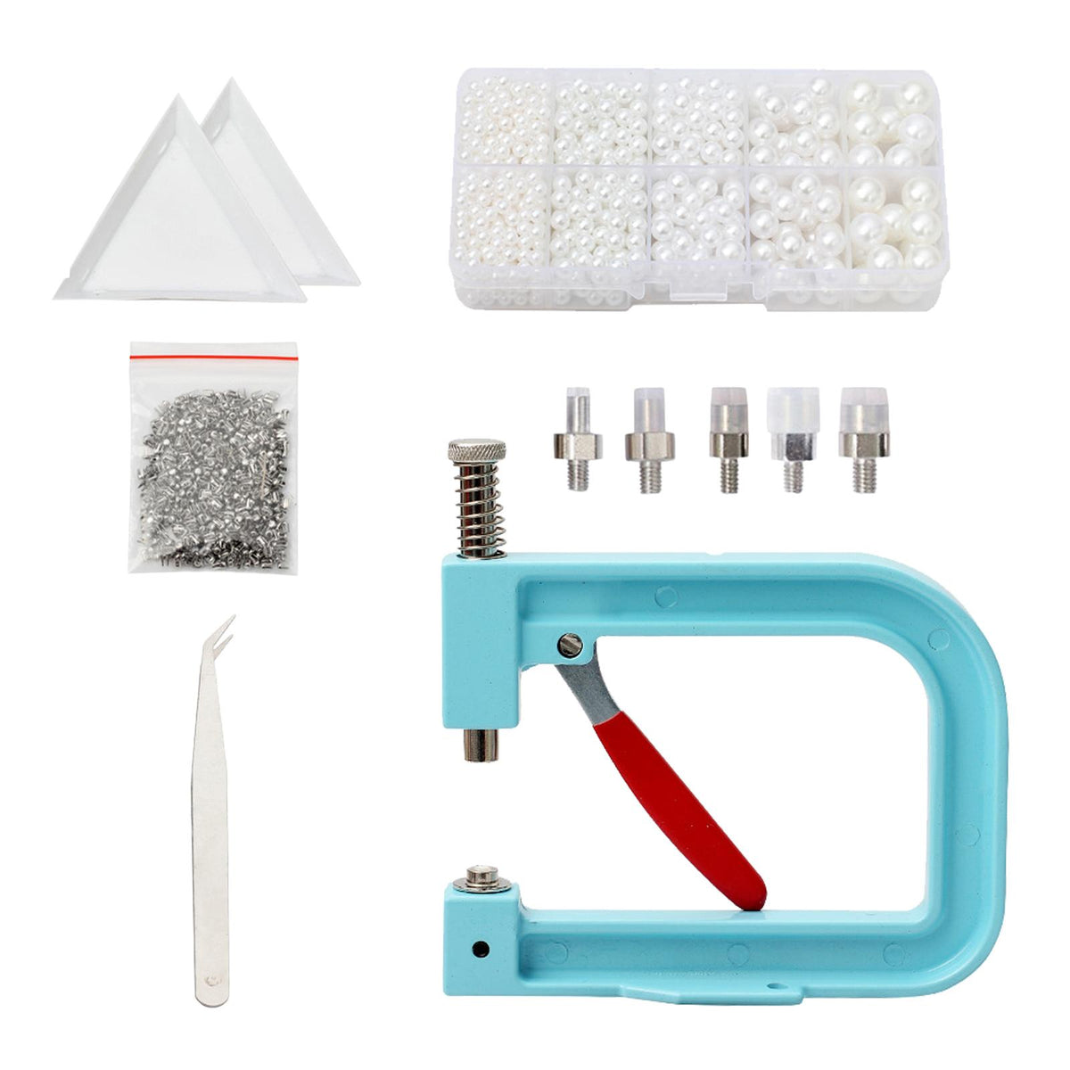 Maxbell Pearl Setting Machine Tools Set Pearl Rivet Buttons Hand Press Machine Tools Blue and White