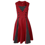 Max Women Polka Dots Vintage 50s Style Cocktail Party Swing Dress  2XL Wine red
