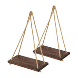 Maxbell 2 Set Wood Hanging Swing Rope Floating Shelf Rustic Wall Decor Brown