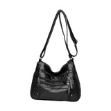 Maxbell Women Leather Shoulder Bag Vacation Casual Travel Bag Multi Layer Lady Black