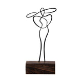 Maxbell Woman Sculpture Metal Line Figurine with Hat for Shelf Home Decoration Black