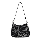 Maxbell Casual Dumpling Bun Heart Pattern Underarm Bags Purse Girls Shoulder Bag Black