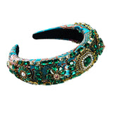 Maxbell Baroque Style Crystal Stone Headband Hair Hoop Comfortable for Wedding Bridal Green