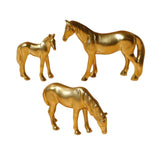 Maxbell 3Pcs Resin Small Horse Miniatures Figurines Micro Animal Statues for Desktop Gold