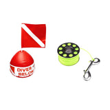 Maxbell Fluorescent Yellow 102ft Line Scuba Spool Finger Reel with Bolt Snap + Diving Flag with Inflatable Float Buoy