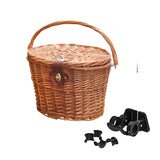 Maxbell Bike Front Basket Handcraft Accessories Storage Knitting with Lid Rattan Brown, Quick Release