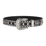 Maxbell Women Rhinestone Belt Cowgirl Adjustable Waist Belt for Party Dress Trousers black