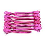 Maxbell 12Pcs Stainless Duck Sectioning Clips Barber Haircut Styling Clamps Rose Red