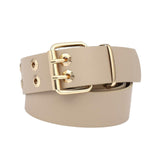Maxbell Double Grommet Belt with Pin Buckle Leather Waist Strap Women Men Belt Beige