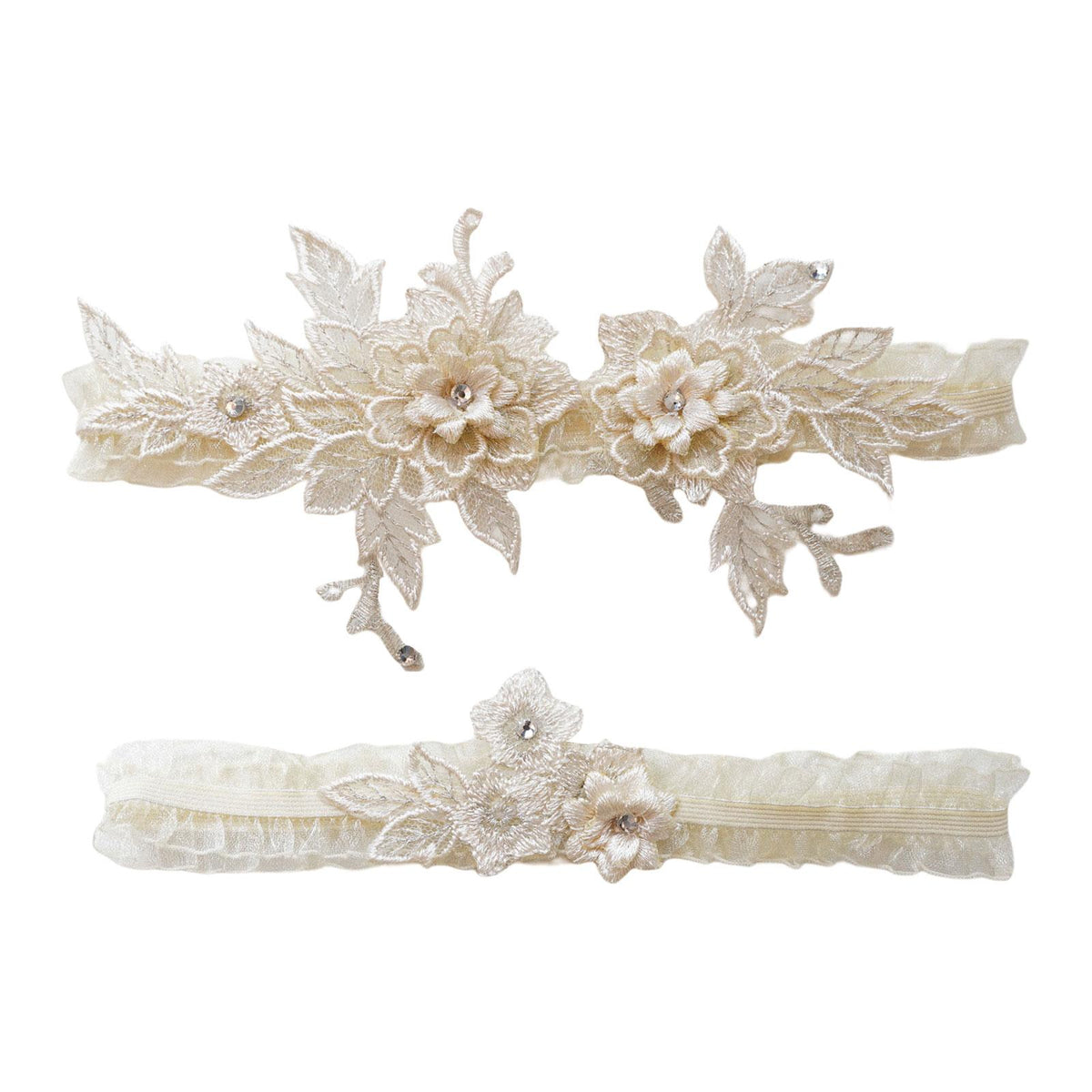 Maxbell 2 Pieces Bridal Garter Wedding Garter Flower Pattern for Birthday Banquet Beige